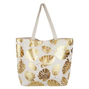 Metallic Monstera Leaf Canvas Tote Beach Bag